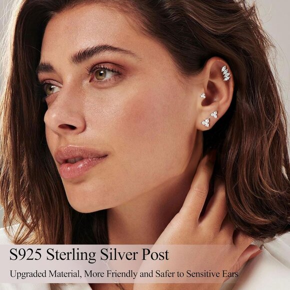 Comfortable Gold Plated Stud Earring Set for Multiple Piercings - Hypoallergenic - Picture 5 of 7